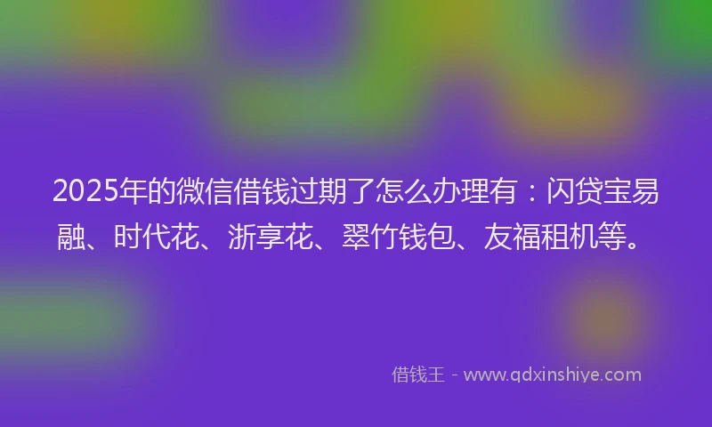 2025年的微信借钱过期了怎么办理有：闪贷宝易融、时代花、浙享花、翠竹钱包、友福租机等。