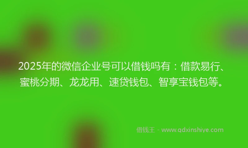 2025年的微信企业号可以借钱吗有：借款易行、蜜桃分期、龙龙用、速贷钱包、智享宝钱包等。