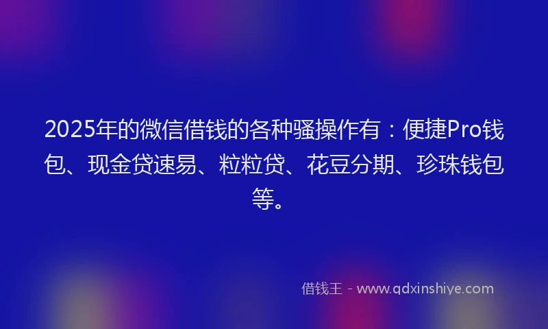2025年的微信借钱的各种骚操作有：便捷Pro钱包、现金贷速易、粒粒贷、花豆分期、珍珠钱包等。