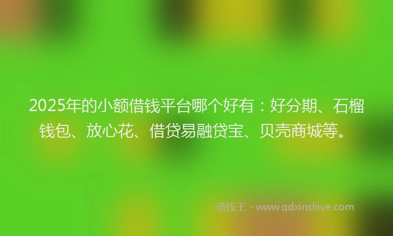 2025年的小额借钱平台哪个好有：好分期、石榴钱包、放心花、借贷易融贷宝、贝壳商城等。
