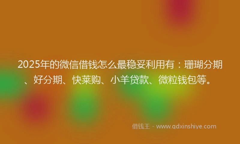 2025年的微信借钱怎么最稳妥利用有：珊瑚分期、好分期、快莱购、小羊贷款、微粒钱包等。