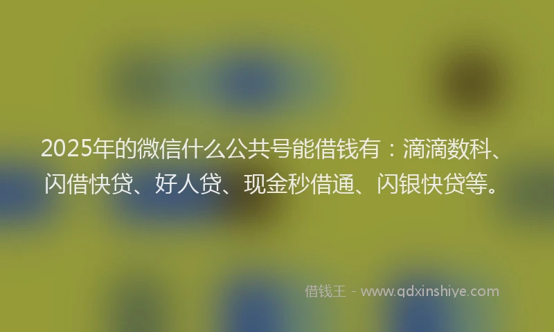 2025年的微信什么公共号能借钱有：滴滴数科、闪借快贷、好人贷、现金秒借通、闪银快贷等。