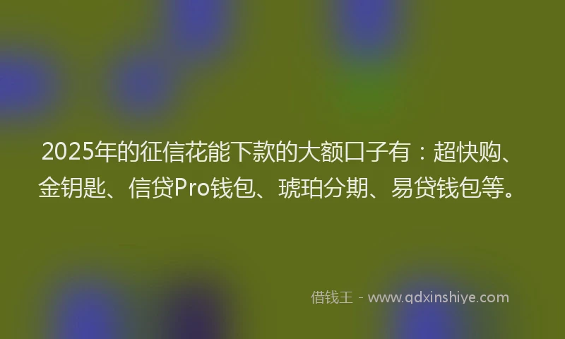 2025年的征信花能下款的大额口子有：超快购、金钥匙、信贷Pro钱包、琥珀分期、易贷钱包等。