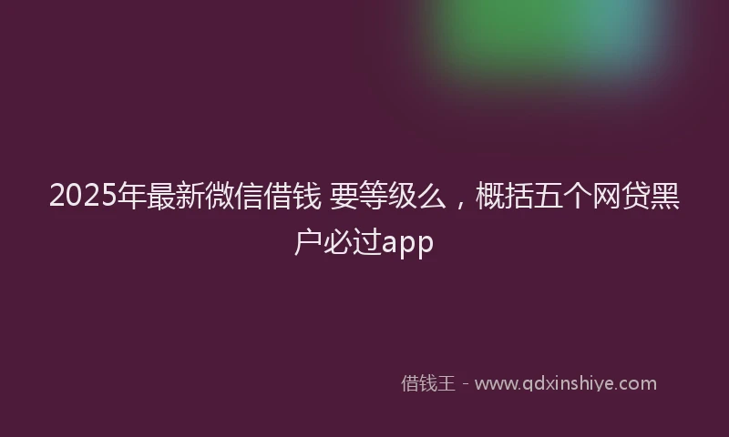 2025年最新微信借钱 要等级么，概括五个网贷黑户必过app