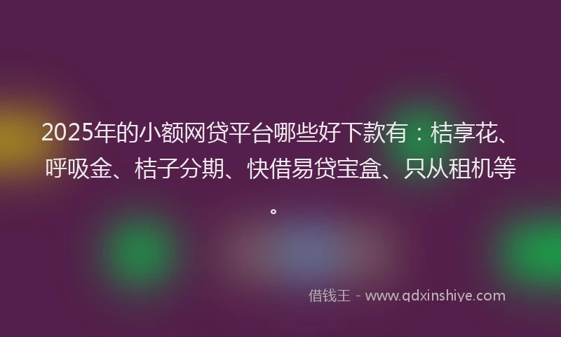 2025年的小额网贷平台哪些好下款有：桔享花、呼吸金、桔子分期、快借易贷宝盒、只从租机等。