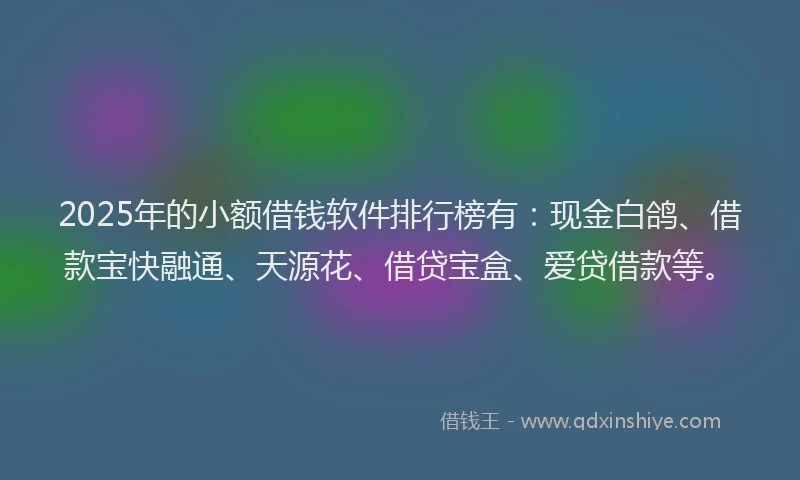 2025年的小额借钱软件排行榜有：现金白鸽、借款宝快融通、天源花、借贷宝盒、爱贷借款等。