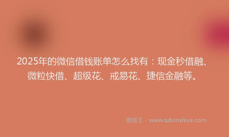 2025年的微信借钱账单怎么找有：现金秒借融、微粒快借、超级花、戒易花、捷信金融等。