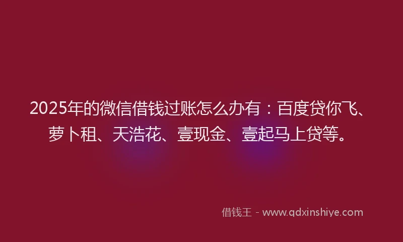 2025年的微信借钱过账怎么办有：百度贷你飞、萝卜租、天浩花、壹现金、壹起马上贷等。