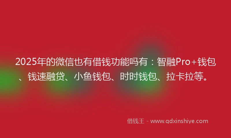 2025年的微信也有借钱功能吗有：智融Pro+钱包、钱速融贷、小鱼钱包、时时钱包、拉卡拉等。