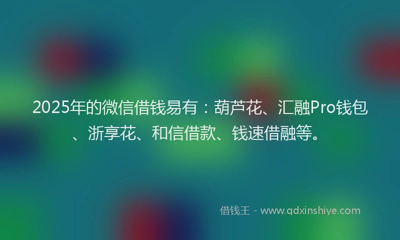 2025年的微信借钱易有：葫芦花、汇融Pro钱包、浙享花、和信借款、钱速借融等。