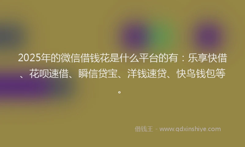 2025年的微信借钱花是什么平台的有：乐享快借、花呗速借、瞬信贷宝、洋钱速贷、快鸟钱包等。