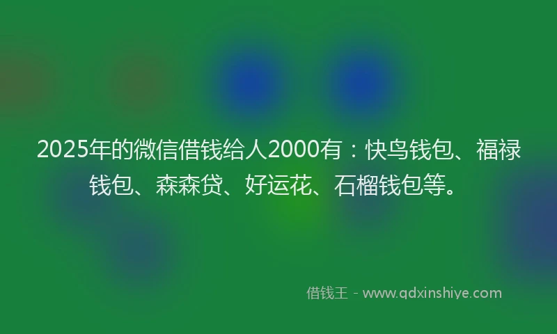 2025年的微信借钱给人2000有：快鸟钱包、福禄钱包、森森贷、好运花、石榴钱包等。