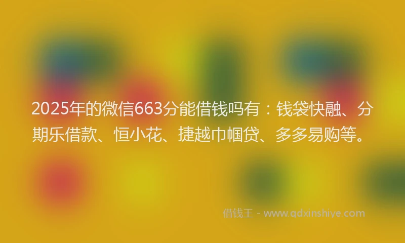 2025年的微信663分能借钱吗有：钱袋快融、分期乐借款、恒小花、捷越巾帼贷、多多易购等。