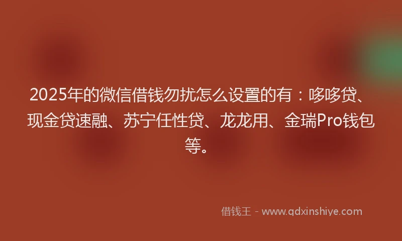 2025年的微信借钱勿扰怎么设置的有：哆哆贷、现金贷速融、苏宁任性贷、龙龙用、金瑞Pro钱包等。