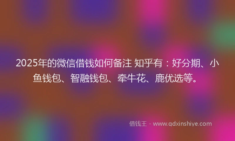 2025年的微信借钱如何备注 知乎有：好分期、小鱼钱包、智融钱包、牵牛花、鹿优选等。