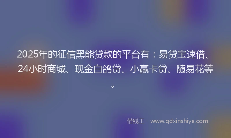 2025年的征信黑能贷款的平台有：易贷宝速借、24小时商城、现金白鸽贷、小赢卡贷、随易花等。