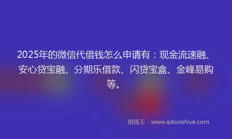 2025年的微信代借钱怎么申请有：现金流速融、安心贷宝融、分期乐借款、闪贷宝盒、金峰易购等。