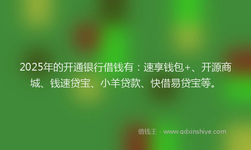 2025年的开通银行借钱有：速享钱包+、开源商城、钱速贷宝、小羊贷款、快借易贷宝等。