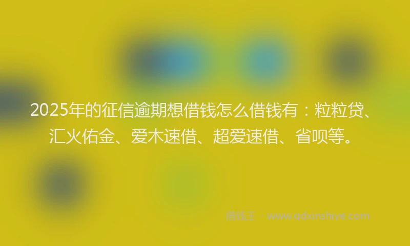 2025年的征信逾期想借钱怎么借钱有：粒粒贷、汇火佑金、爱木速借、超爱速借、省呗等。