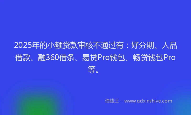 2025年的小额贷款审核不通过有：好分期、人品借款、融360借条、易贷Pro钱包、畅贷钱包Pro等。