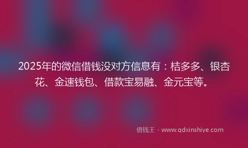 2025年的微信借钱没对方信息有：桔多多、银杏花、金速钱包、借款宝易融、金元宝等。