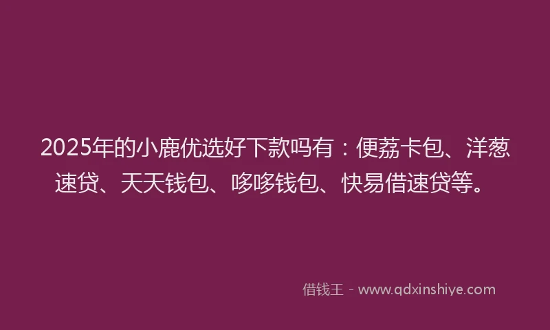 2025年的小鹿优选好下款吗有：便荔卡包、洋葱速贷、天天钱包、哆哆钱包、快易借速贷等。