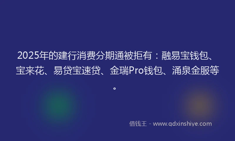 2025年的建行消费分期通被拒有：融易宝钱包、宝来花、易贷宝速贷、金瑞Pro钱包、涌泉金服等。