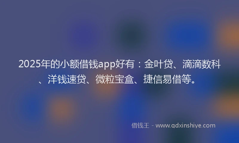 2025年的小额借钱app好有：金叶贷、滴滴数科、洋钱速贷、微粒宝盒、捷信易借等。