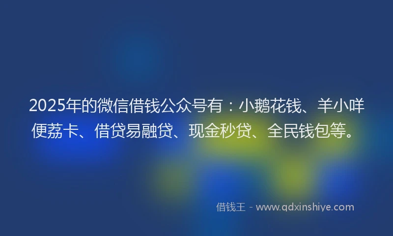 2025年的微信借钱公众号有：小鹅花钱、羊小咩便荔卡、借贷易融贷、现金秒贷、全民钱包等。