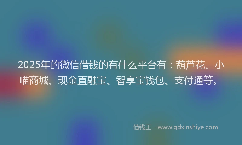 2025年的微信借钱的有什么平台有：葫芦花、小喵商城、现金直融宝、智享宝钱包、支付通等。