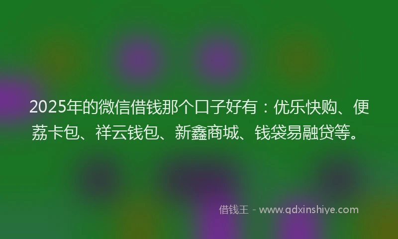 2025年的微信借钱那个口子好有：优乐快购、便荔卡包、祥云钱包、新鑫商城、钱袋易融贷等。