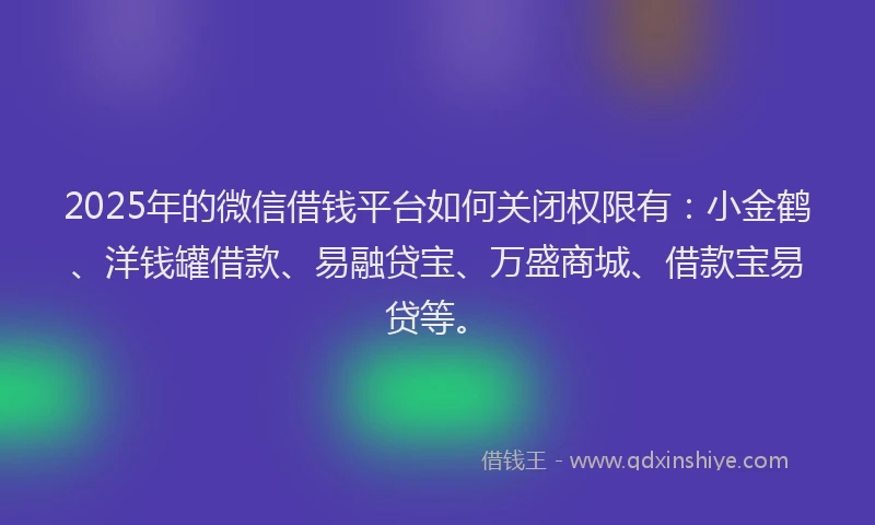 2025年的微信借钱平台如何关闭权限有：小金鹤、洋钱罐借款、易融贷宝、万盛商城、借款宝易贷等。