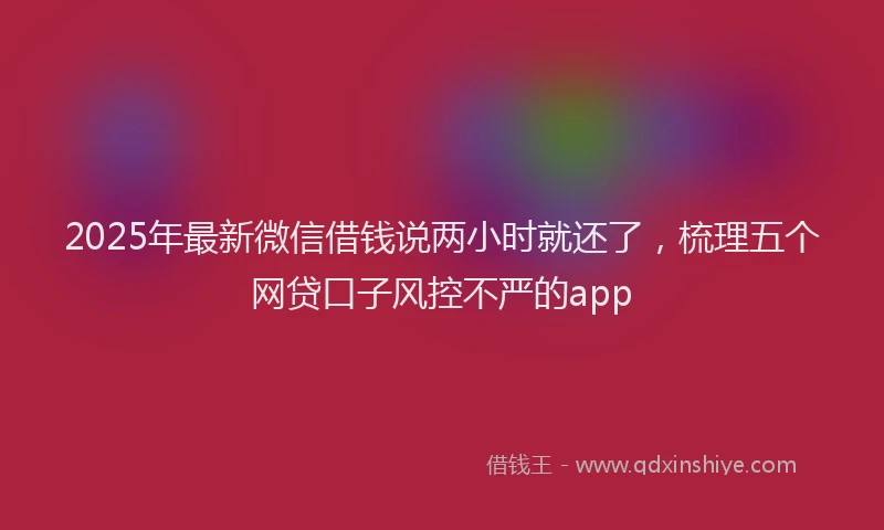 2025年最新微信借钱说两小时就还了，梳理五个网贷口子风控不严的app