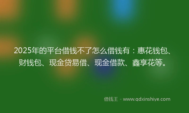 2025年的平台借钱不了怎么借钱有：惠花钱包、财钱包、现金贷易借、现金借款、鑫享花等。