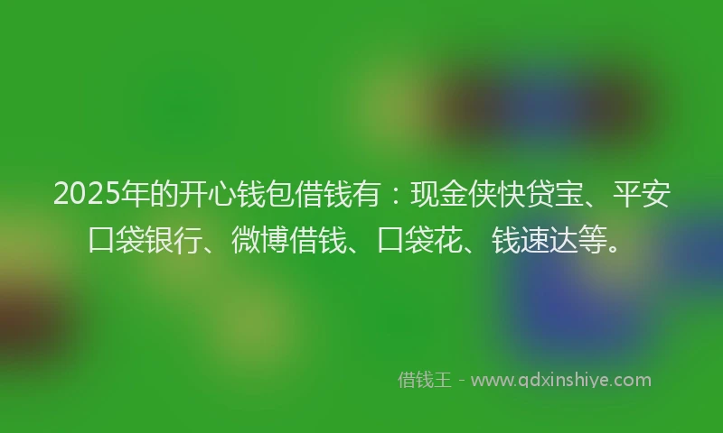 2025年的开心钱包借钱有：现金侠快贷宝、平安口袋银行、微博借钱、口袋花、钱速达等。