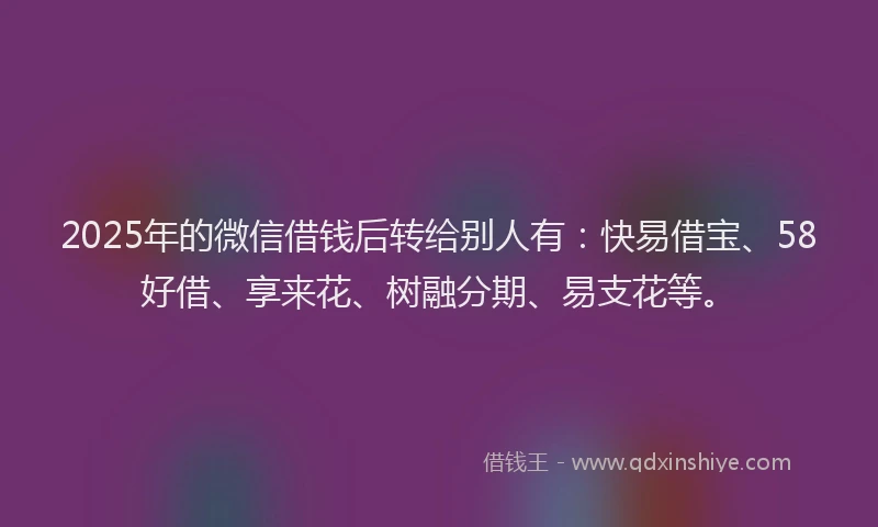 2025年的微信借钱后转给别人有：快易借宝、58好借、享来花、树融分期、易支花等。