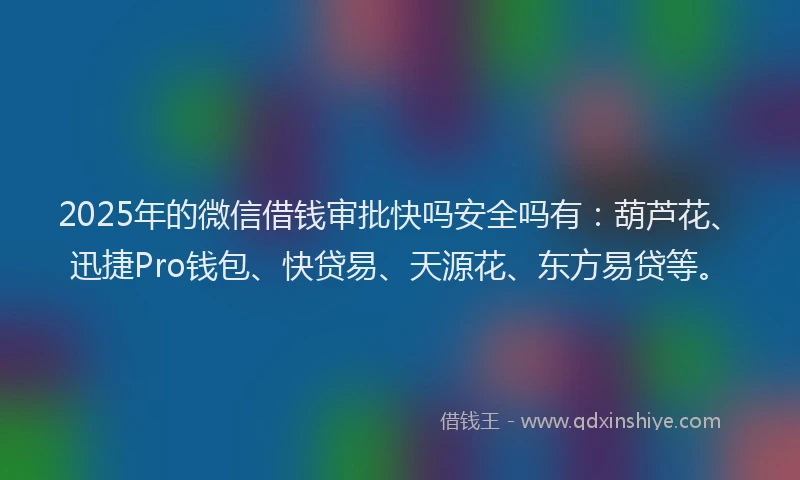 2025年的微信借钱审批快吗安全吗有：葫芦花、迅捷Pro钱包、快贷易、天源花、东方易贷等。
