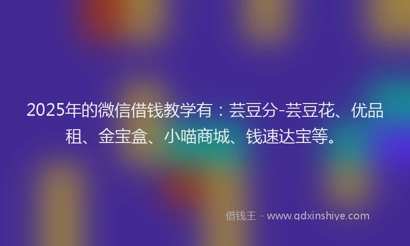 2025年的微信借钱教学有：芸豆分-芸豆花、优品租、金宝盒、小喵商城、钱速达宝等。