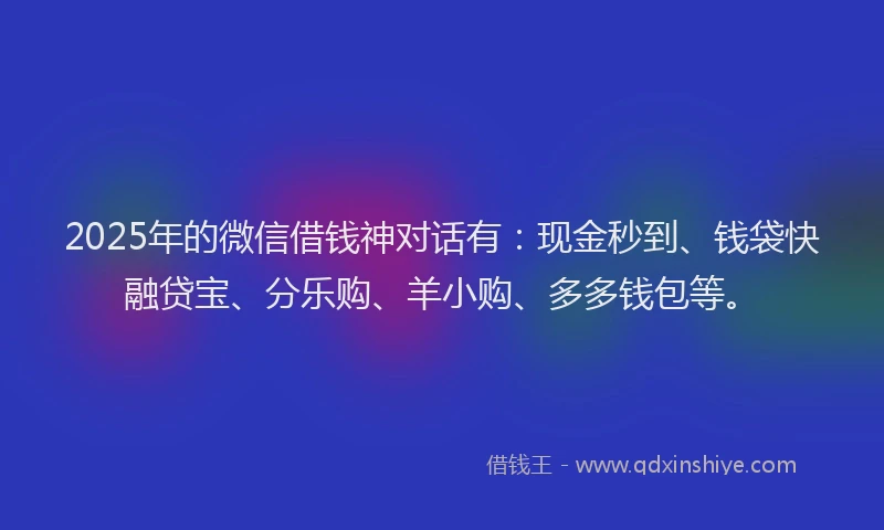 2025年的微信借钱神对话有：现金秒到、钱袋快融贷宝、分乐购、羊小购、多多钱包等。