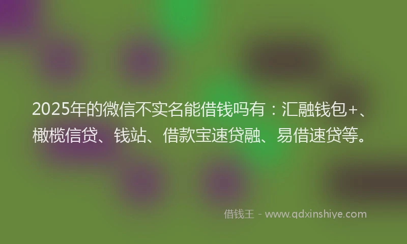 2025年的微信不实名能借钱吗有：汇融钱包+、橄榄信贷、钱站、借款宝速贷融、易借速贷等。