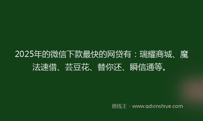2025年的微信下款最快的网贷有：瑞耀商城、魔法速借、芸豆花、替你还、瞬信通等。