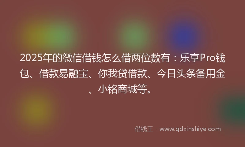 2025年的微信借钱怎么借两位数有：乐享Pro钱包、借款易融宝、你我贷借款、今日头条备用金、小铭商城等。
