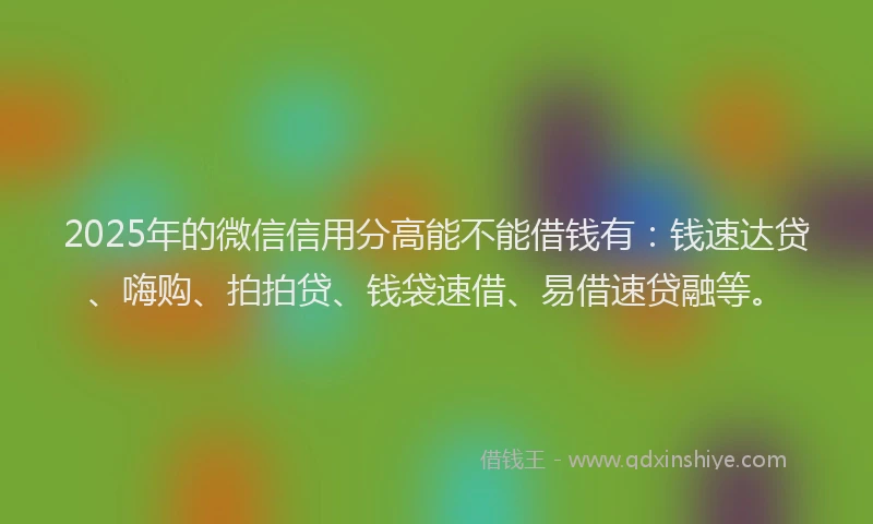 2025年的微信信用分高能不能借钱有：钱速达贷、嗨购、拍拍贷、钱袋速借、易借速贷融等。