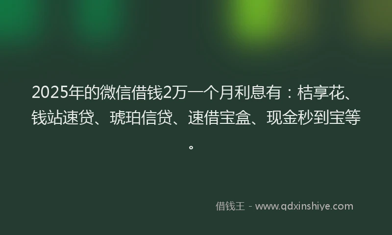 2025年的微信借钱2万一个月利息有：桔享花、钱站速贷、琥珀信贷、速借宝盒、现金秒到宝等。
