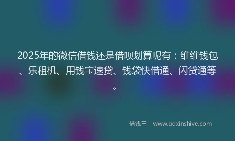2025年的微信借钱还是借呗划算呢有：维维钱包、乐租机、用钱宝速贷、钱袋快借通、闪贷通等。