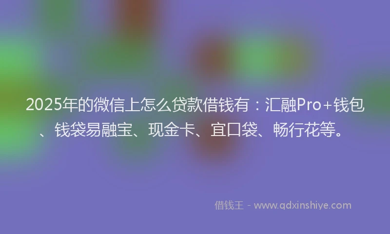 2025年的微信上怎么贷款借钱有：汇融Pro+钱包、钱袋易融宝、现金卡、宜口袋、畅行花等。