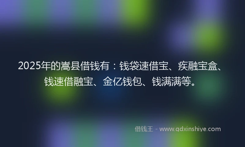 2025年的嵩县借钱有：钱袋速借宝、疾融宝盒、钱速借融宝、金亿钱包、钱满满等。
