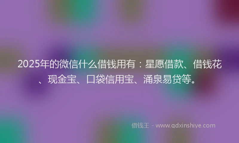 2025年的微信什么借钱用有：星愿借款、借钱花、现金宝、口袋信用宝、涌泉易贷等。