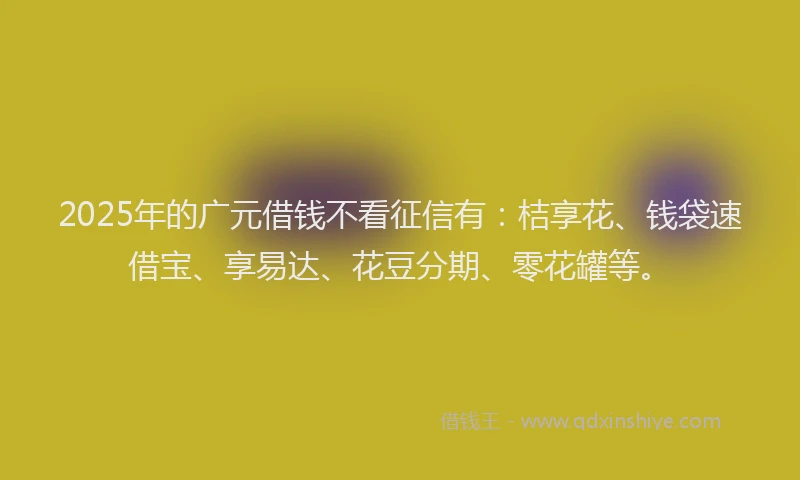 2025年的广元借钱不看征信有：桔享花、钱袋速借宝、享易达、花豆分期、零花罐等。