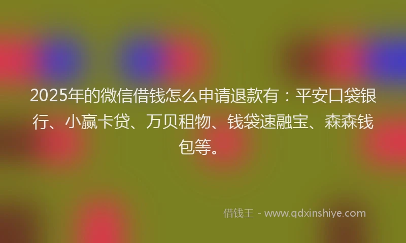 2025年的微信借钱怎么申请退款有：平安口袋银行、小赢卡贷、万贝租物、钱袋速融宝、森森钱包等。